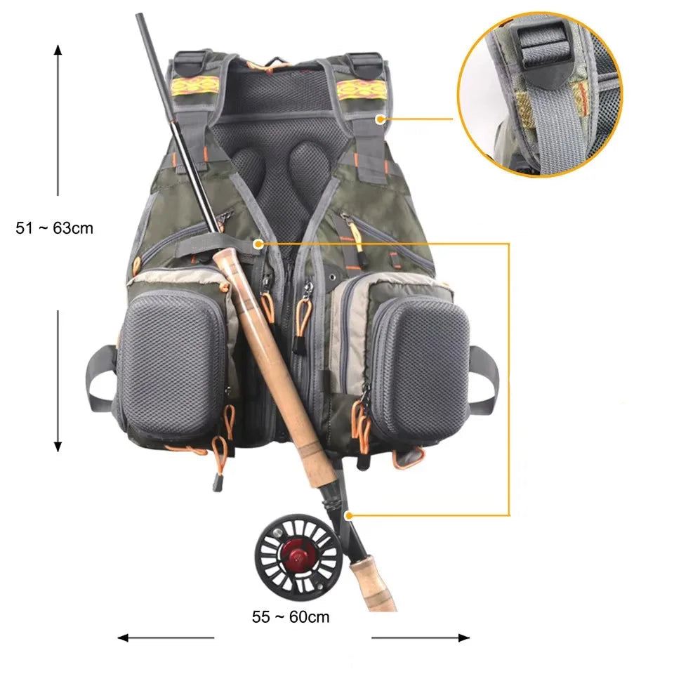 V-SBS Tactical Fly Fishing Vest and Backpack with Multifunctional Pockets for Outdoor Sports